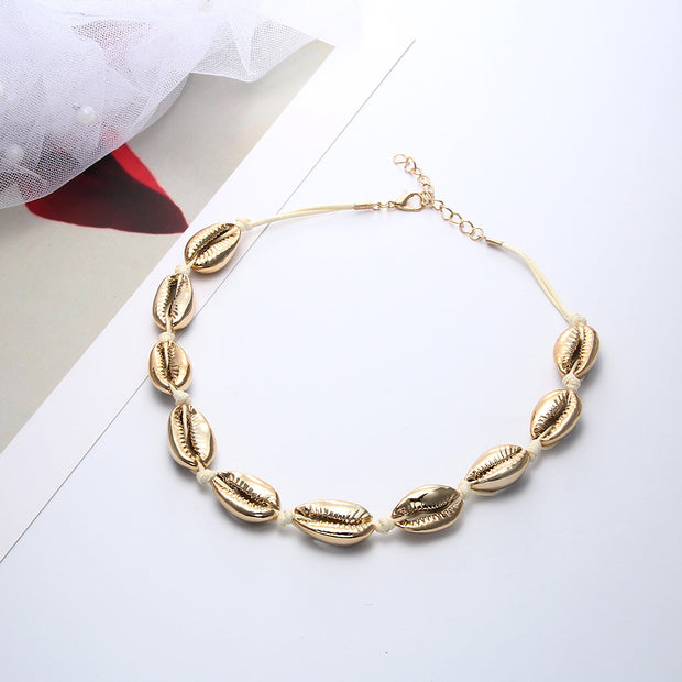 Korean Style Simple Rose Gold Shell Clavicle Chain Hand-knitted Accessory