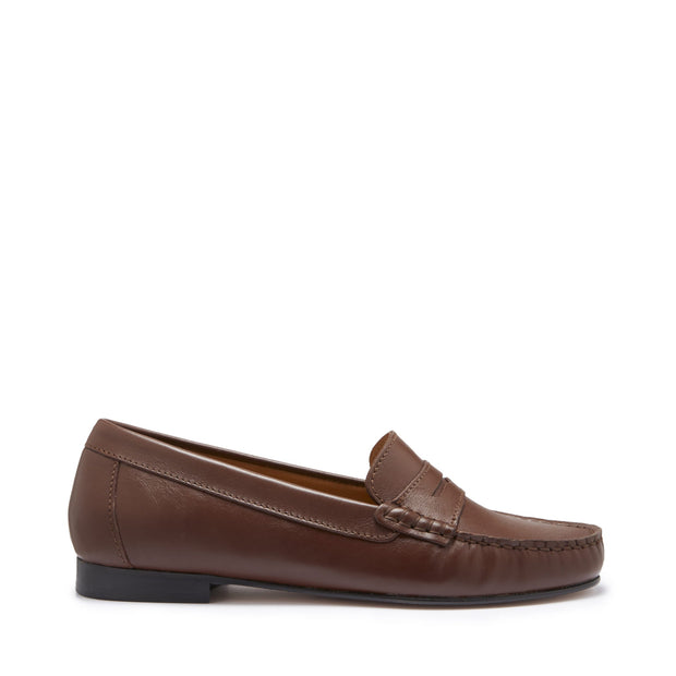 Women's Penny Loafers Leather Sole, brown leather-0