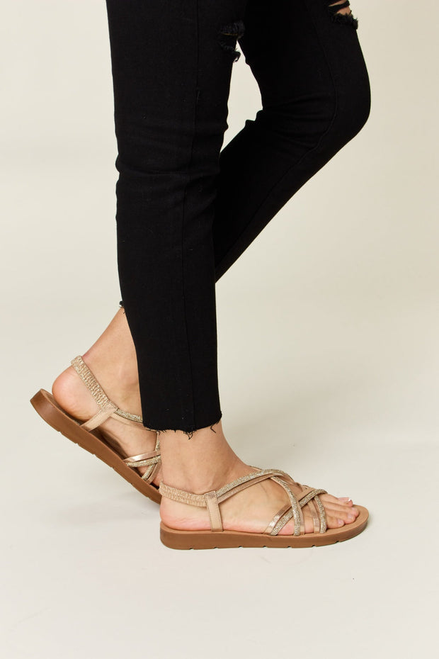 Forever Link Rhinestone Crisscross Flat Sandals-4