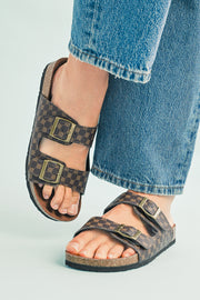 Coffee Vintage Double Buckle Comfortable Slippers