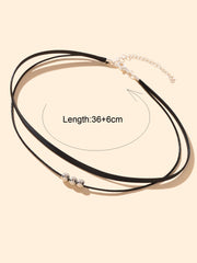 Gothic Hippie Black Pu Leather Double Layer Choker Cool Collar Short Necklace-3