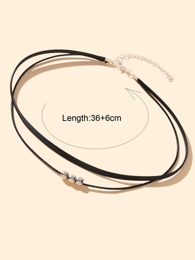 Gothic Hippie Black Pu Leather Double Layer Choker Cool Collar Short Necklace-3