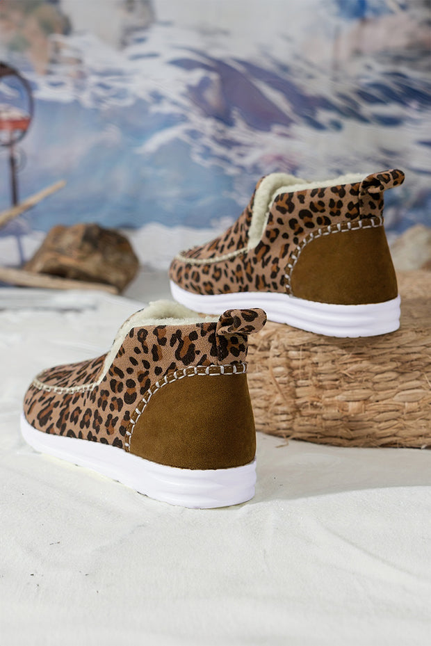 Brown Leopard Print Fleece Lined Winter Snow Boots