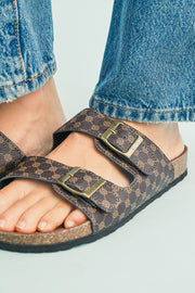 Coffee Vintage Double Buckle Comfortable Slippers