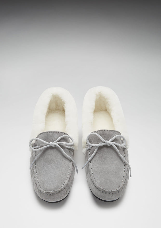 Women's slippers, sheepskin, dove grey suede-2