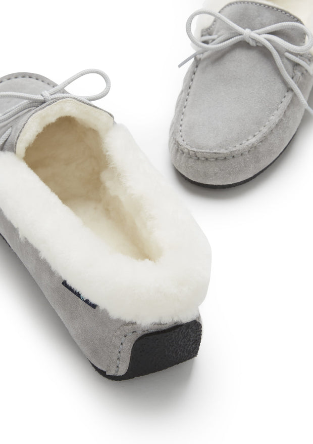 Women's slippers, sheepskin, dove grey suede-3