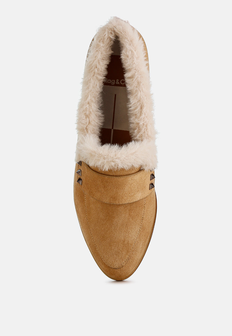 Allie Fur Trim Genuine Suede Loafers-3