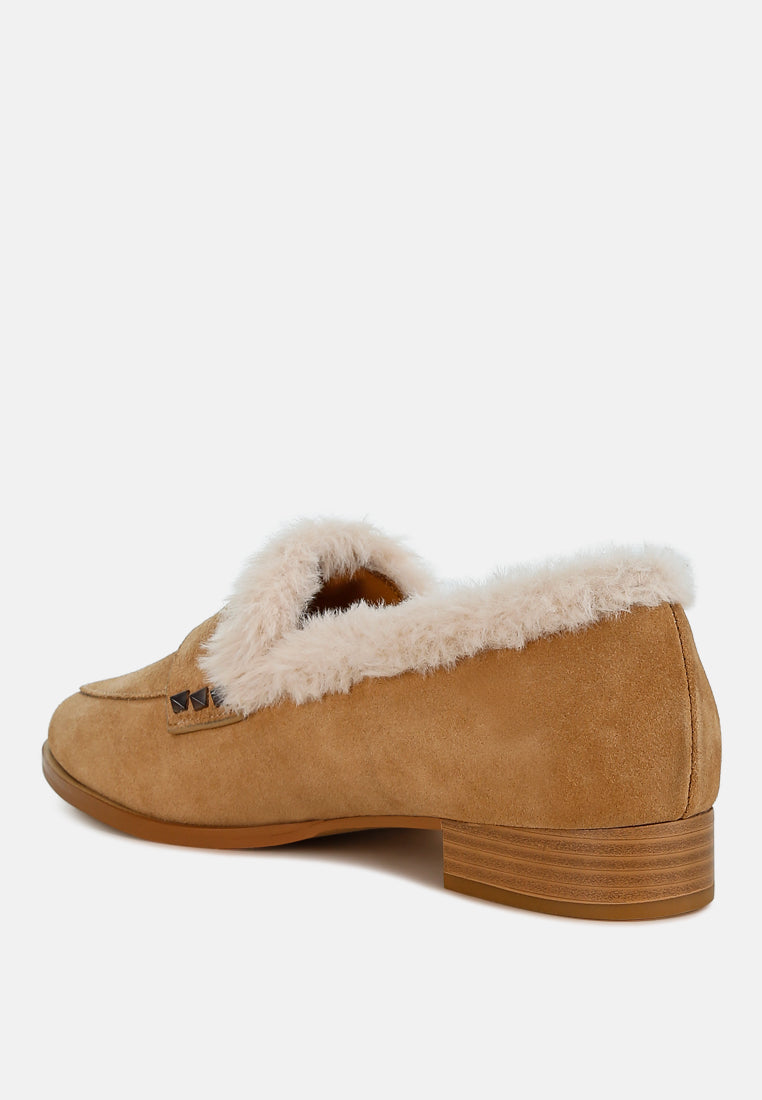 Allie Fur Trim Genuine Suede Loafers-2