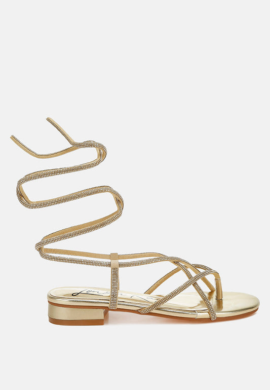 Babbity Rhinestone Embellished Lace-Up Sandals-0
