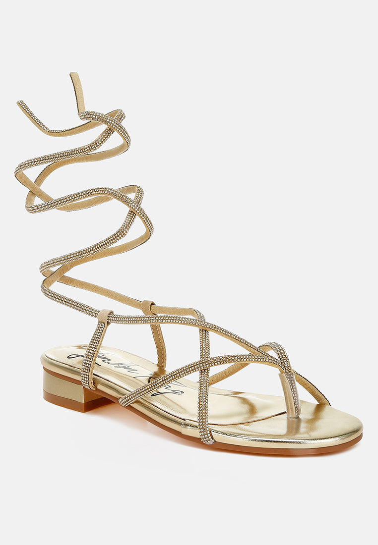 Babbity Rhinestone Embellished Lace-Up Sandals-1