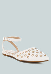 Chalcis Eyelet Detail Flat Sandals-1