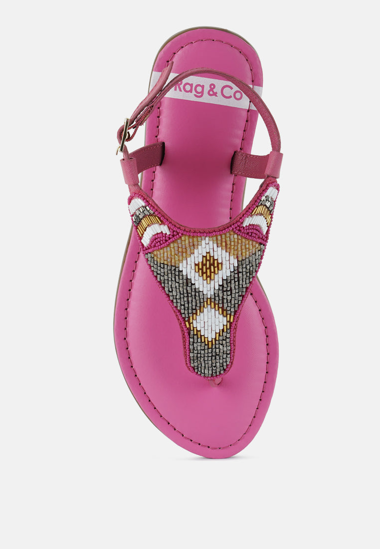 Chitra Pin Buckle Beaded Flat Sandals-3