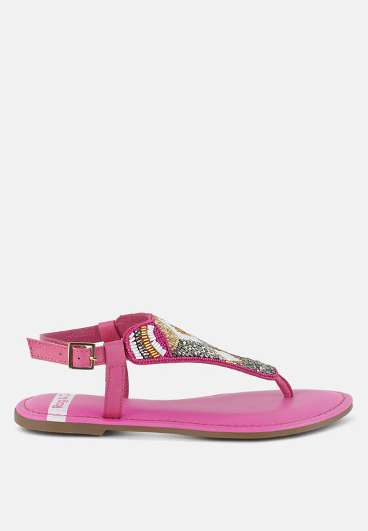 Chitra Pin Buckle Beaded Flat Sandals-0