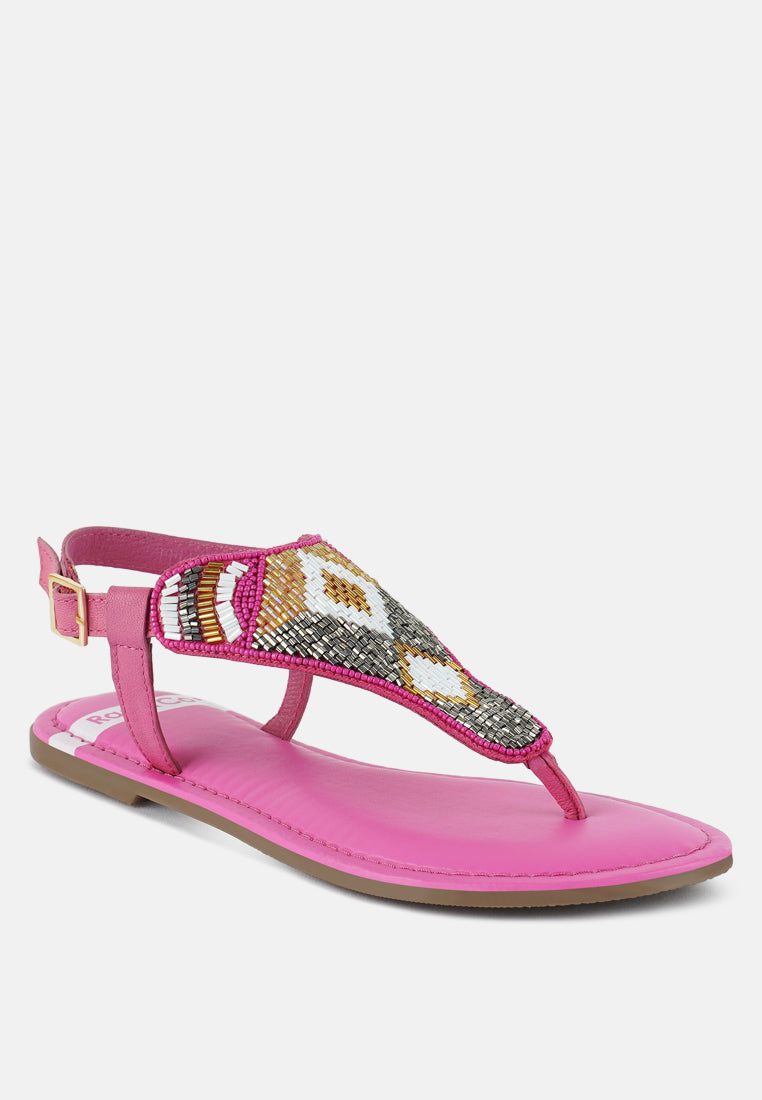 Chitra Pin Buckle Beaded Flat Sandals-1