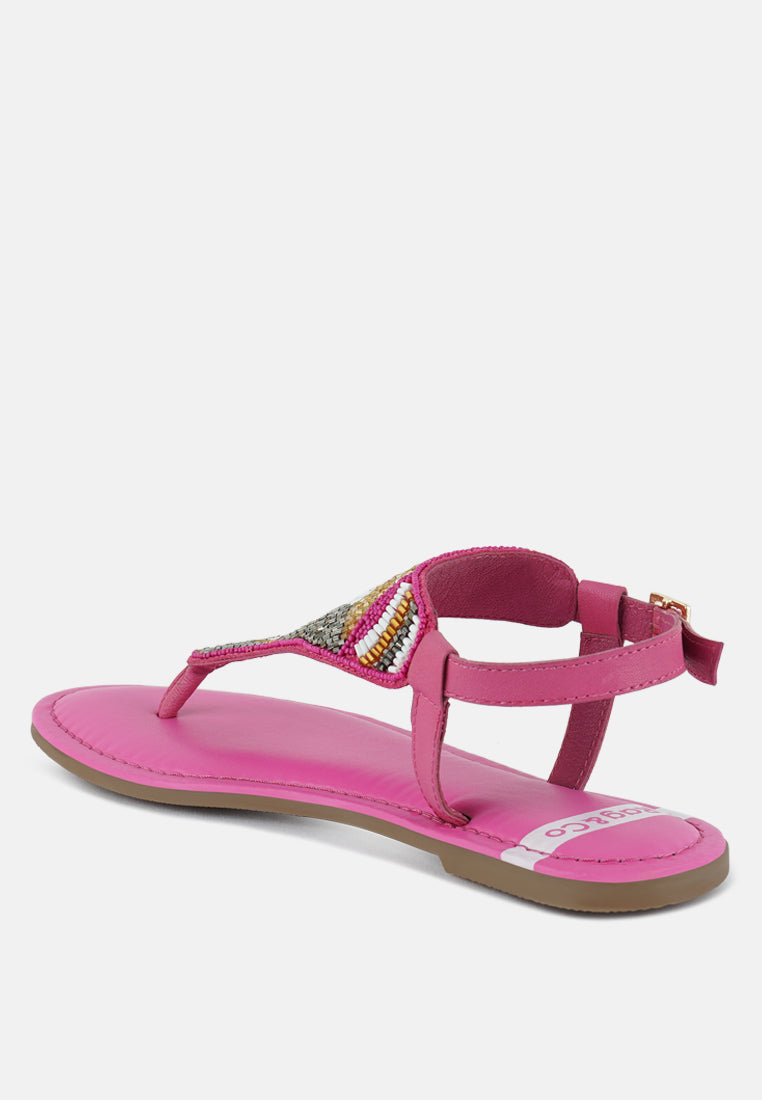 Chitra Pin Buckle Beaded Flat Sandals-2