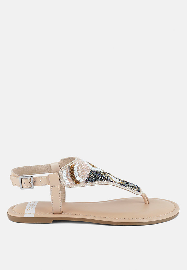 Chitra Pin Buckle Beaded Flat Sandals-5