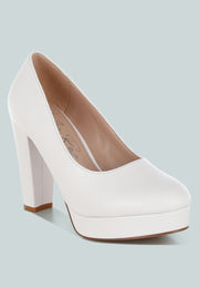 Damsor Faux Leather Block Heel Pumps-1