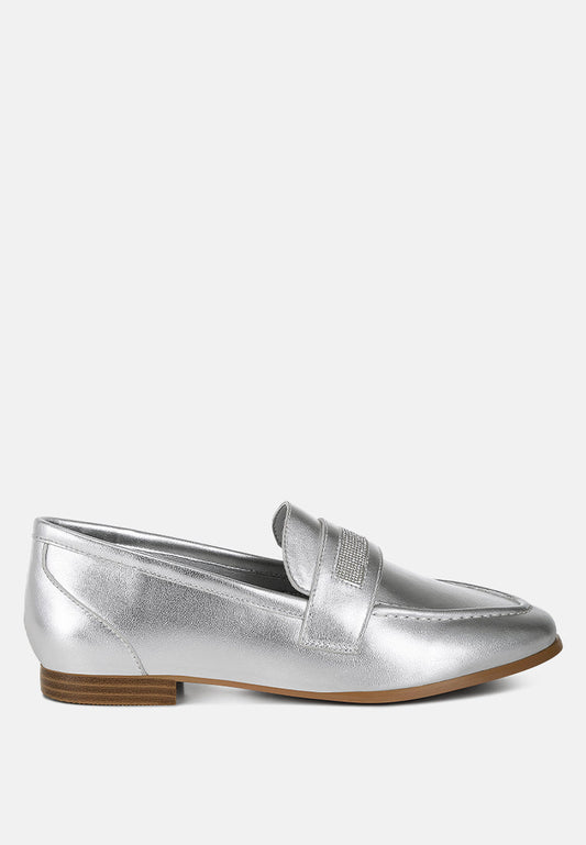 Eden Ode Rhinestone Strap Metallic Loafers-0