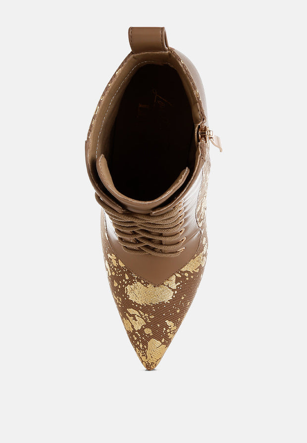 Fat Cat Abstract Pattern Lace-Up Ankle Boots-3