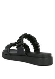 Faux Leather Ruched Strap Platform Sandals-3