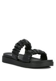 Faux Leather Ruched Strap Platform Sandals-4