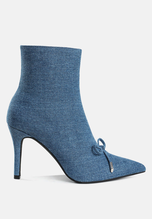 Flapper Bow Detail Denim Ankle Boots-0