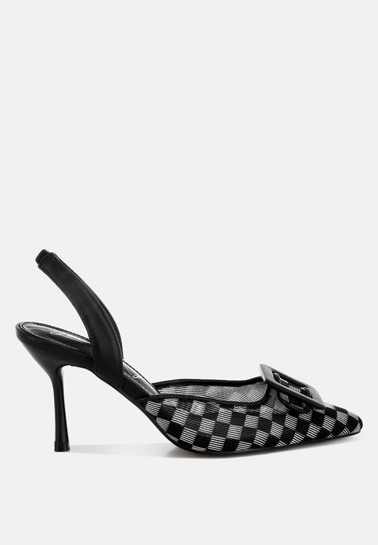 Freya Mesh Checkered Pointy Stiletto Heels-0