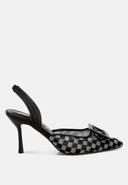 Freya Mesh Checkered Pointy Stiletto Heels-0