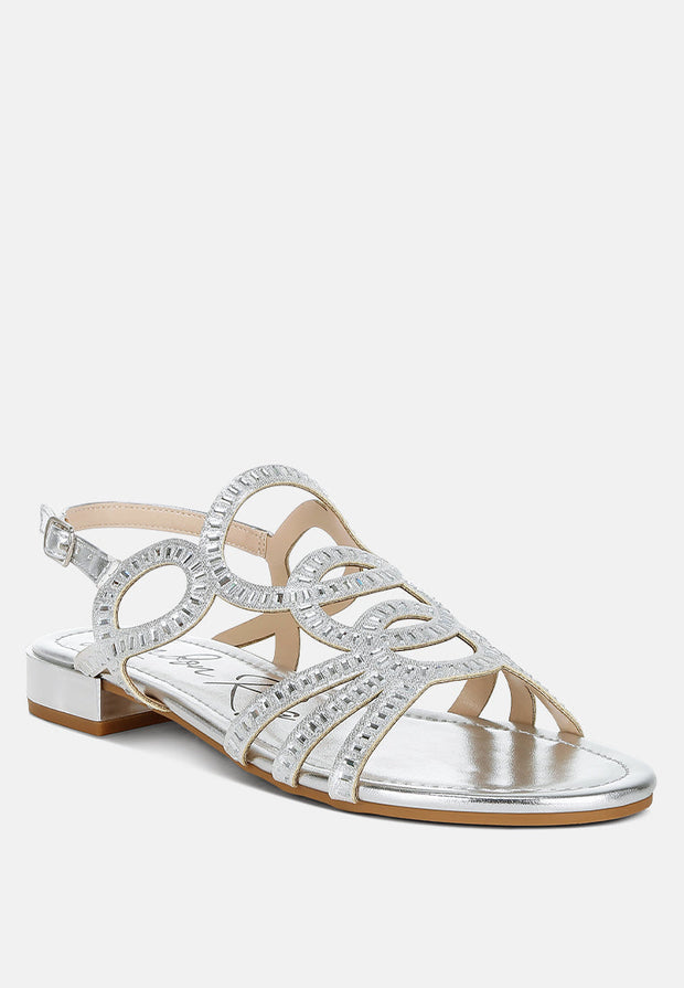 Jisters Cut Out Detail Rhinestone Flat Sandals-1