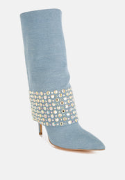 Mike Drop Diamante & Rhinestones Denim Boots-2