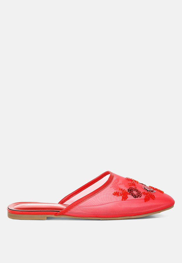 Nahra Mesh Sequin Beaded Mules-5