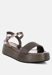Nensis Rhinestone Embellished Flatform Sandals-1