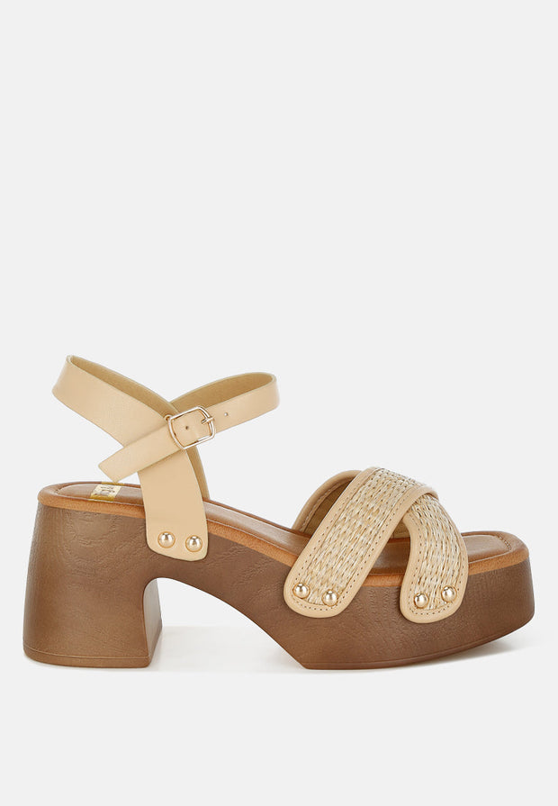 Qasa Studded Raffia Clog Sandals-0