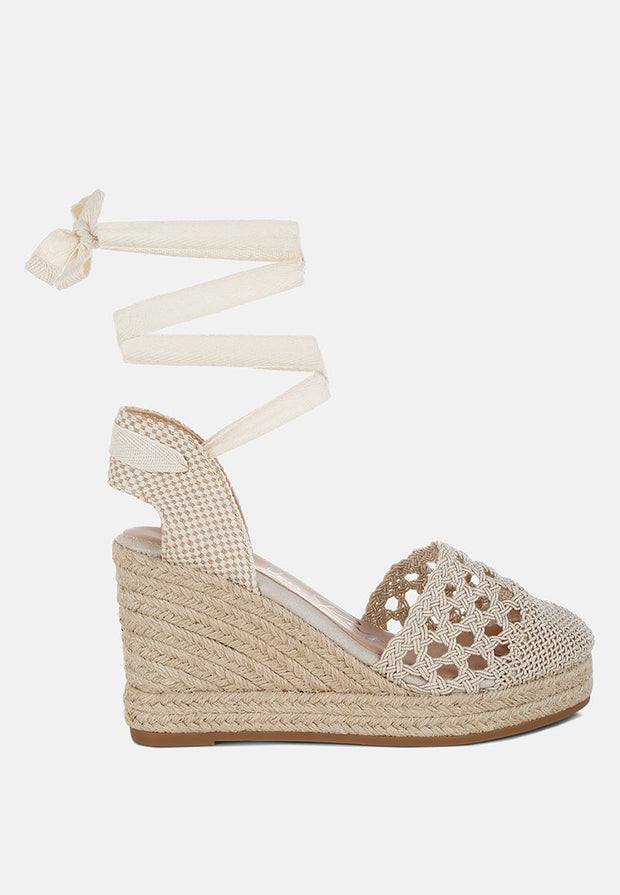 Sea Breeze Woven Lace-Up Espadrille Wedges-0