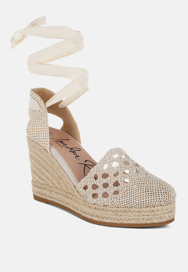 Sea Breeze Woven Lace-Up Espadrille Wedges-2