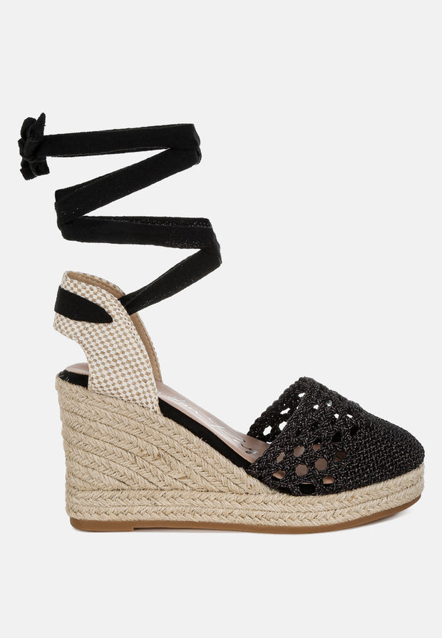 Sea Breeze Woven Lace-Up Espadrille Wedges-5
