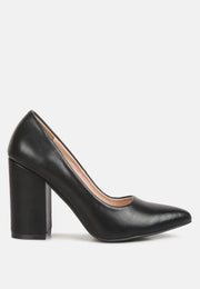 Zhuri Faux Leather Solid Block Heel Pumps-0