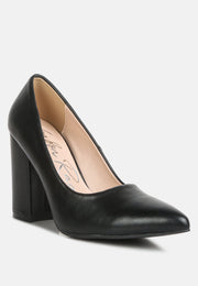 Zhuri Faux Leather Solid Block Heel Pumps-1