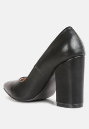 Zhuri Faux Leather Solid Block Heel Pumps-2