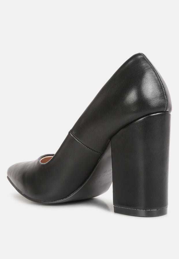 Zhuri Faux Leather Solid Block Heel Pumps-2