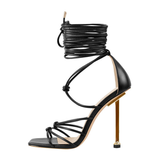 Adrianna Square Toe Black Anke Strap Sandals-0