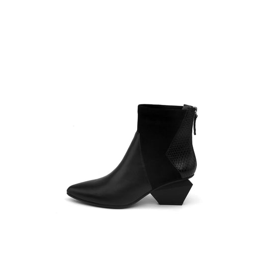 Ankle High Zip Back Leather Boots-0