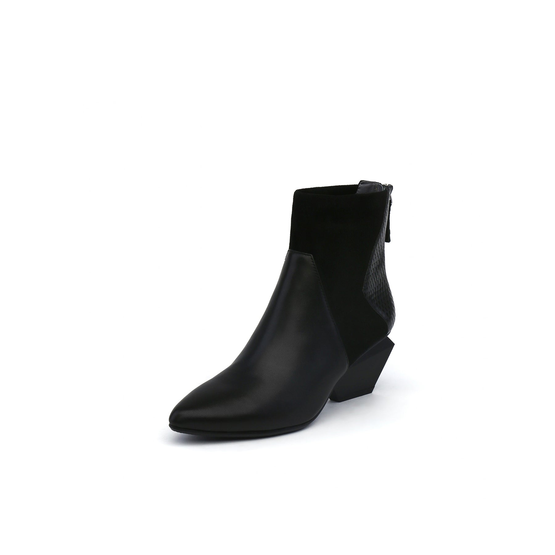 Ankle High Zip Back Leather Boots-1