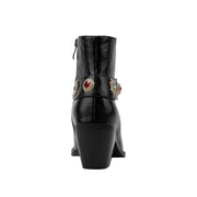 Autumn Crystal Embellished Strap Western Black Ankle Boots-3
