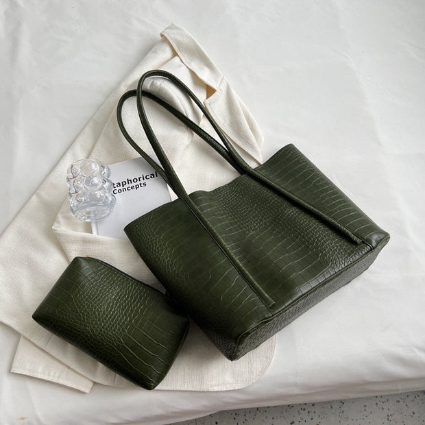 Advanced Soft Leather Tote Bag with Large Capacity and Textured Shoulder Design