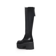 Elastic Back Zip Black Platorm Knee-High Boots-2