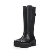Elastic Back Zip Black Platorm Knee-High Boots-4