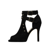 Bad Girl Black Buckle Strap Cutout Boots-1