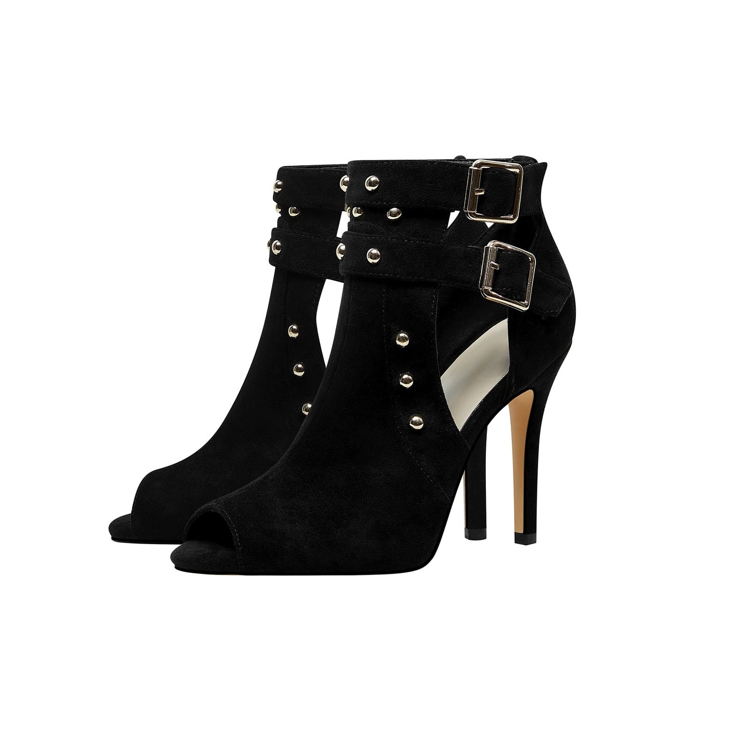 Bad Girl Black Buckle Strap Cutout Boots-3