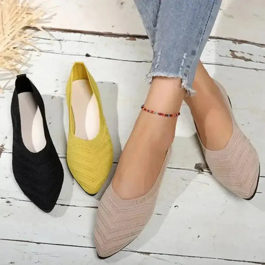 Ballet Flats - Pointed Toe Knitted Shoes-0